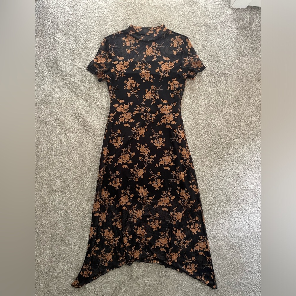 Black dress with yellow florals